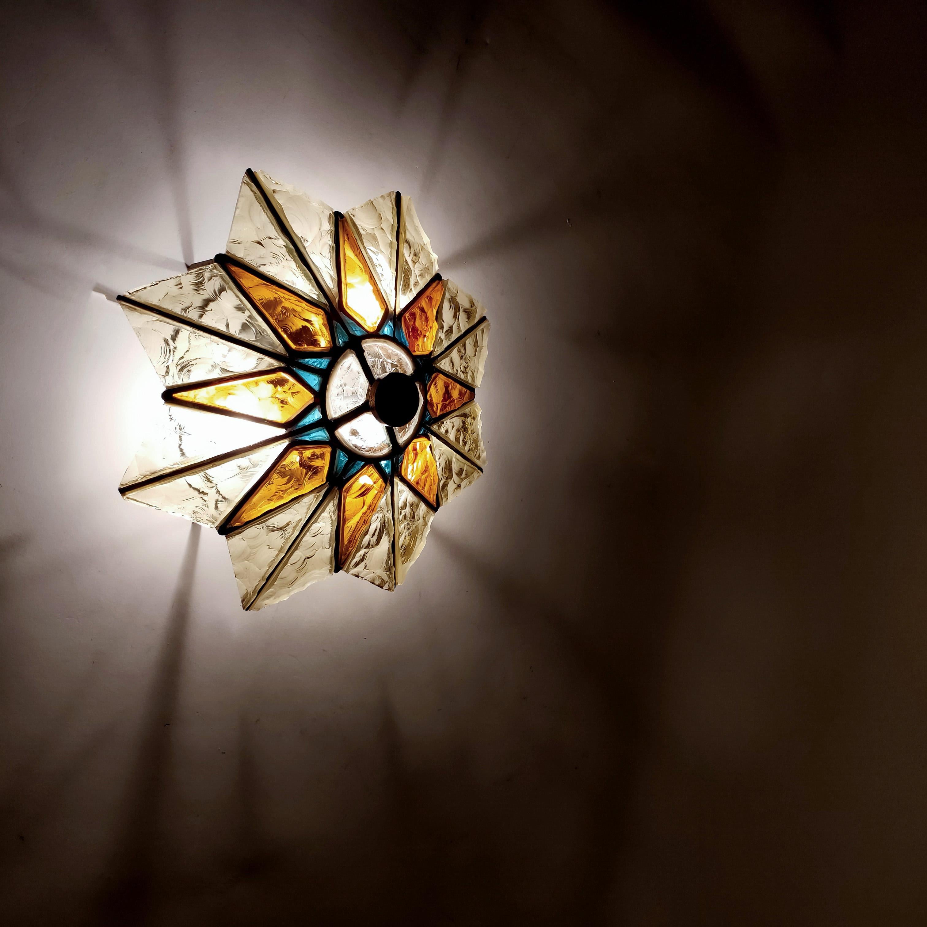 Brutalist 1 of 2 hand-crafted sconces or flush mounts by Longobard, Italy, 70s. For Sale 4