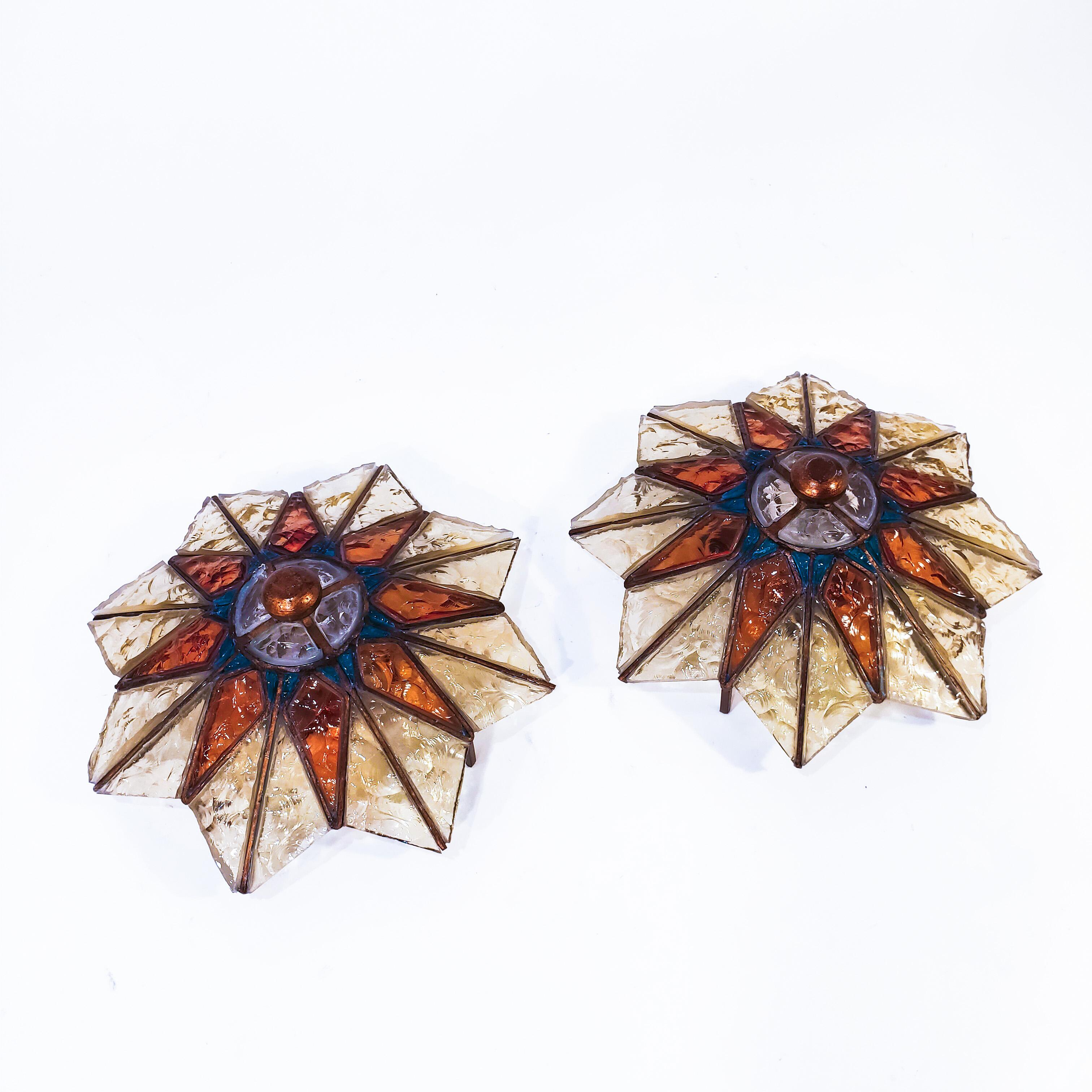 Italian Brutalist 1 of 2 hand-crafted sconces or flush mounts by Longobard, Italy, 70s. For Sale
