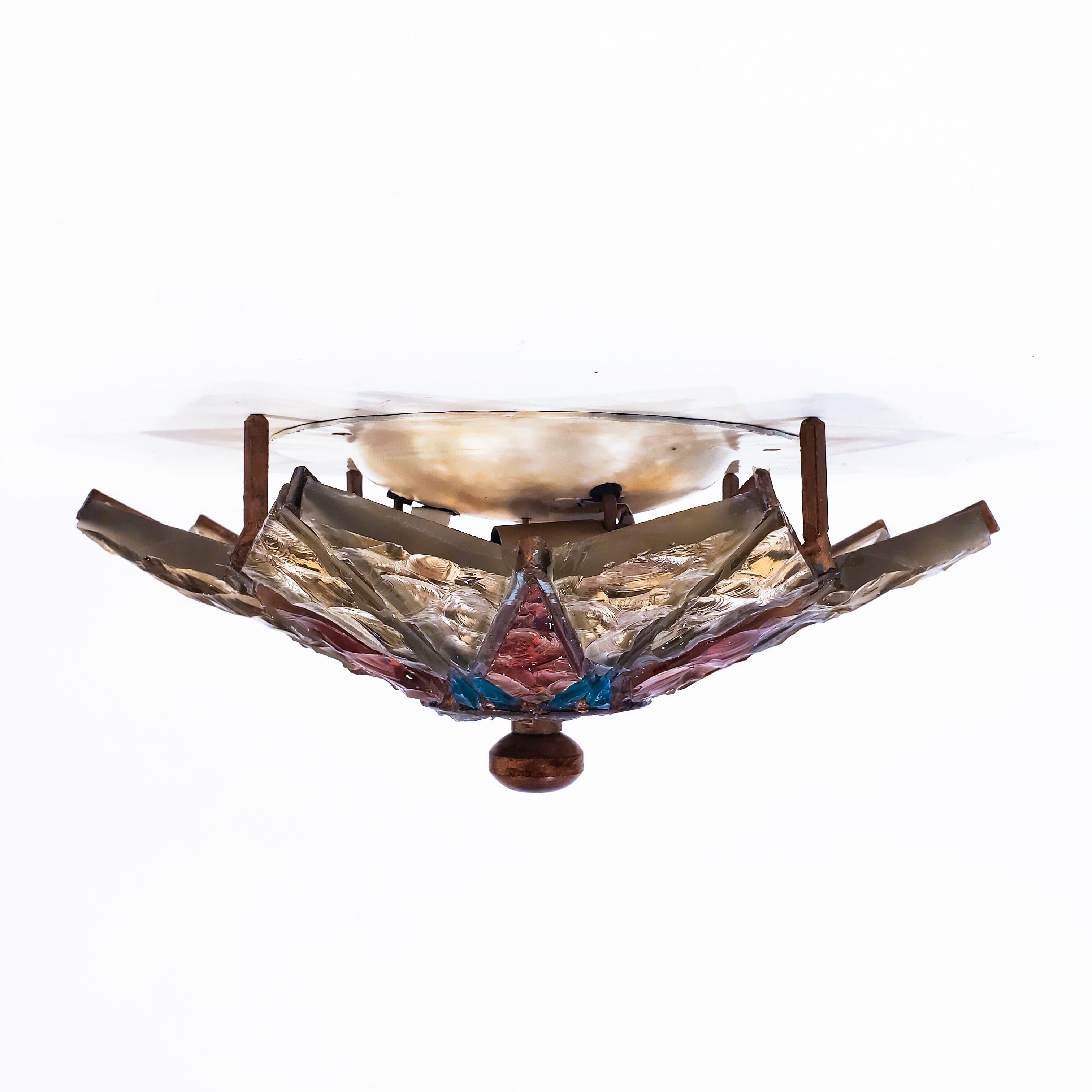 Brutalist 1 of 2 hand-crafted sconces or flush mounts by Longobard, Italy, 70s. In Excellent Condition For Sale In SANT ADRIÀ DE BESÒS, ES