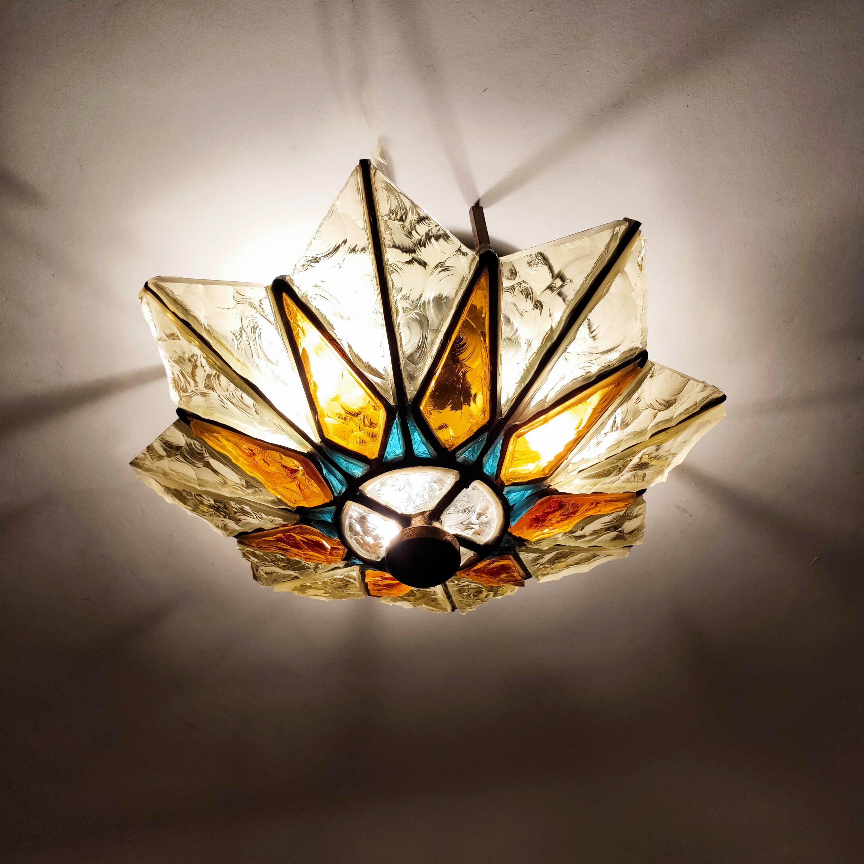 Brutalist 1 of 2 hand-crafted sconces or flush mounts by Longobard, Italy, 70s. For Sale 2