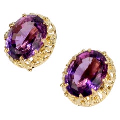 Vintage Brutalist 14 Karat Gold and Oval Cut Amethyst Earrings