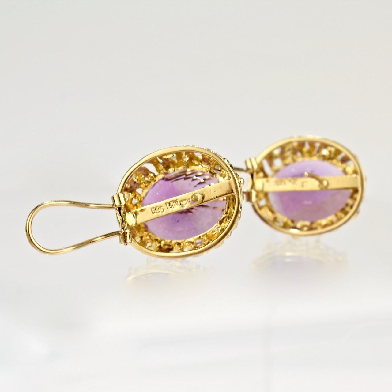 Brutalist 14 Karat Gold and Oval Cut Amethyst Earrings 2