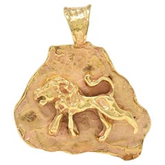 Brutalist 14 Karat Yellow Gold Leo Lion Vintage Zodiac Pendant