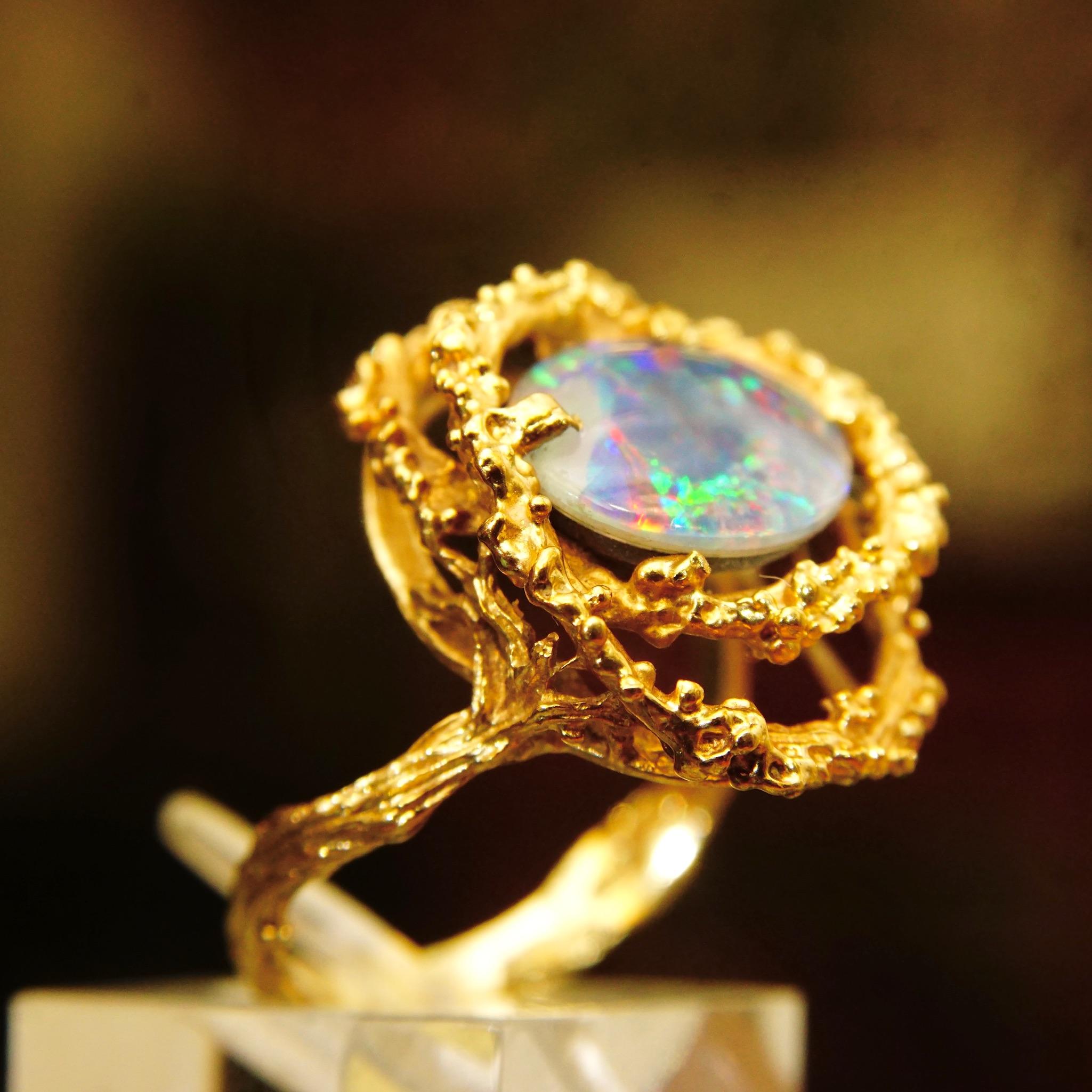 Brutalist 14K Black Opal Cocktail Ring In Good Condition For Sale In Philadelphia, PA