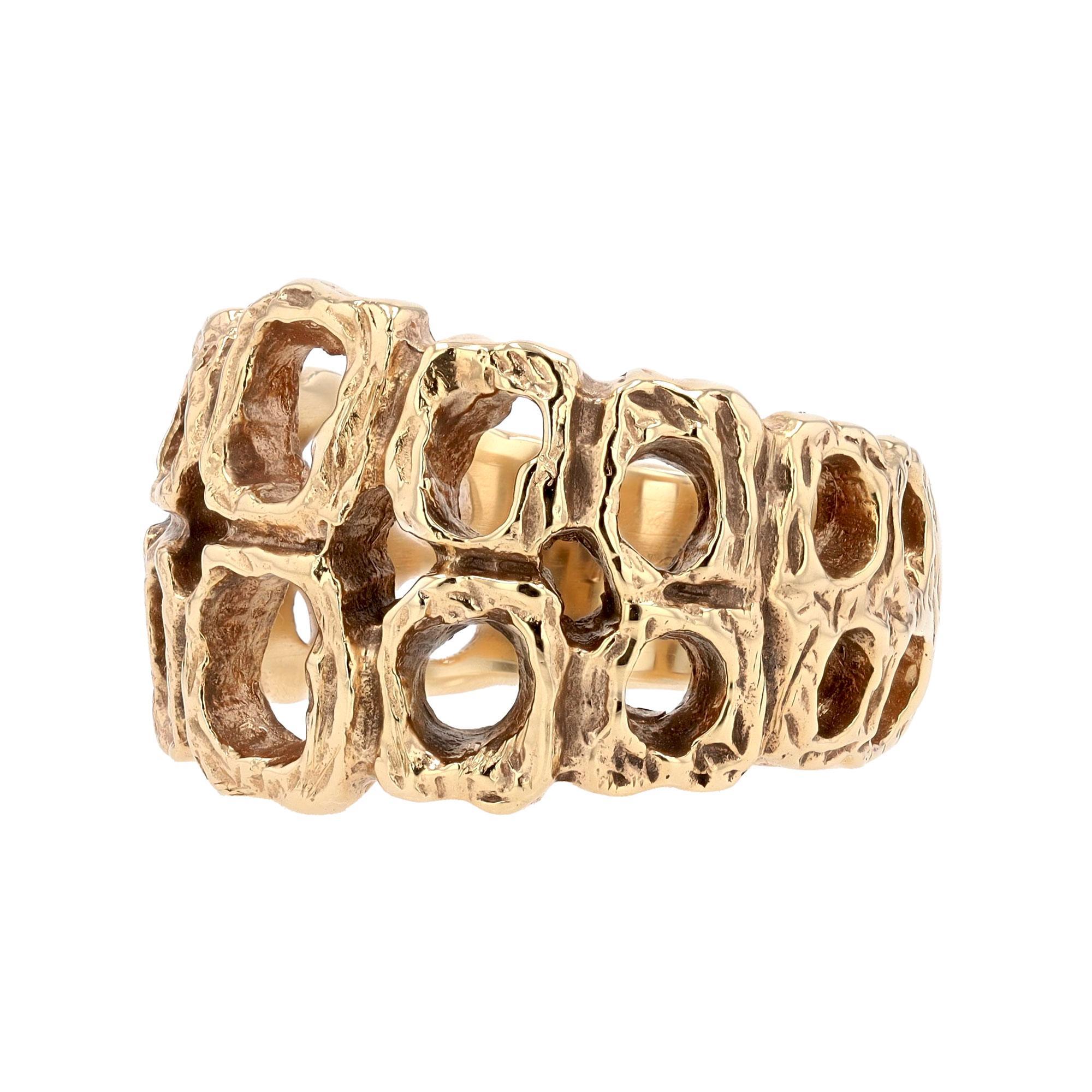 Modern Brutalist 14k Gold Mid-Century Ring