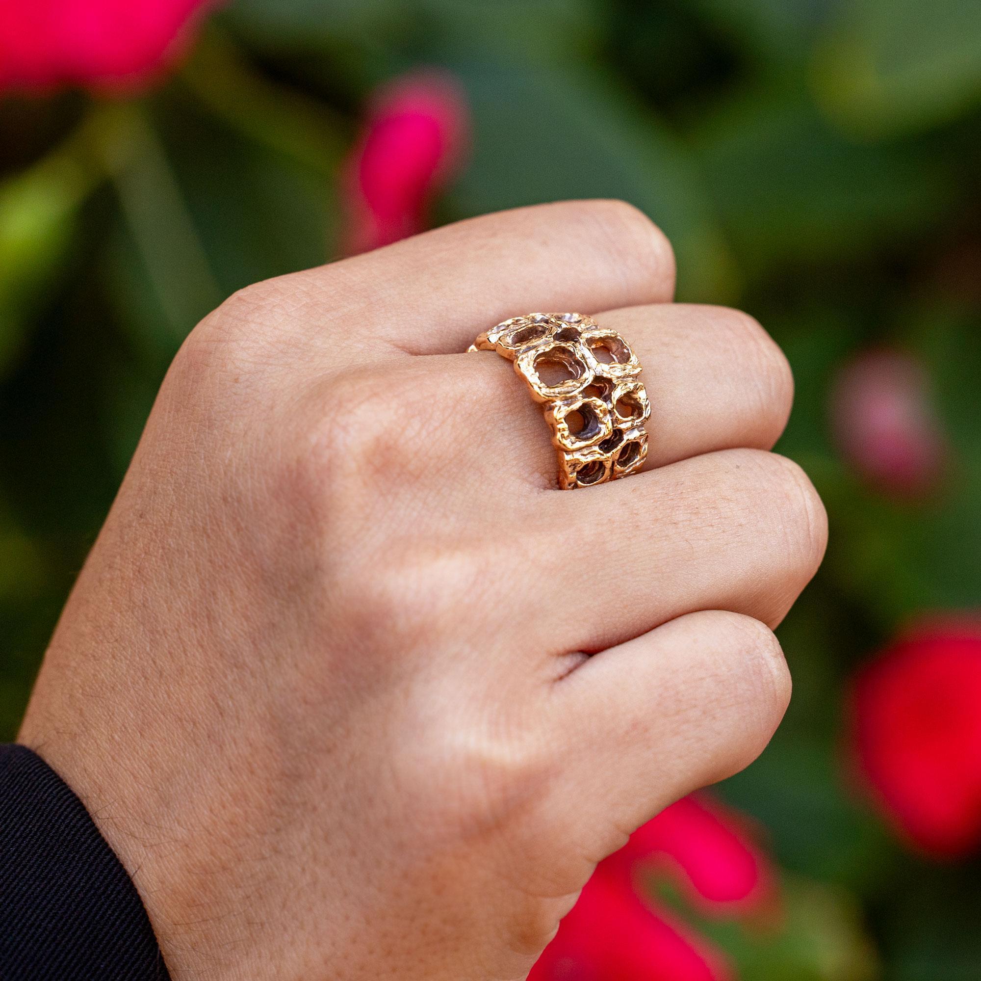 Brutalist 14k Gold Mid-Century Ring In Good Condition In Santa Barbara, CA