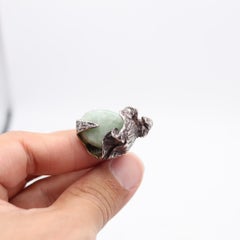 BRUTALIST 1955 Postwar Sculptural Studio Cocktail Ring In Sterling Silver & Jade