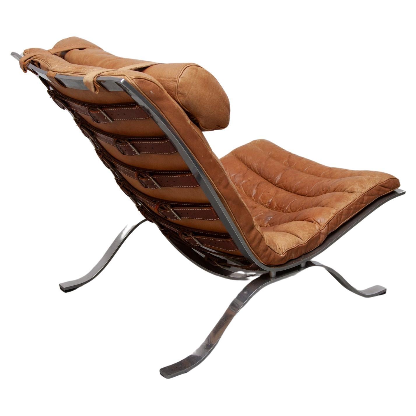 Brutalist 1960s Arne Norell "Ari" Lounge Chair in Cognac Leather, Sweden