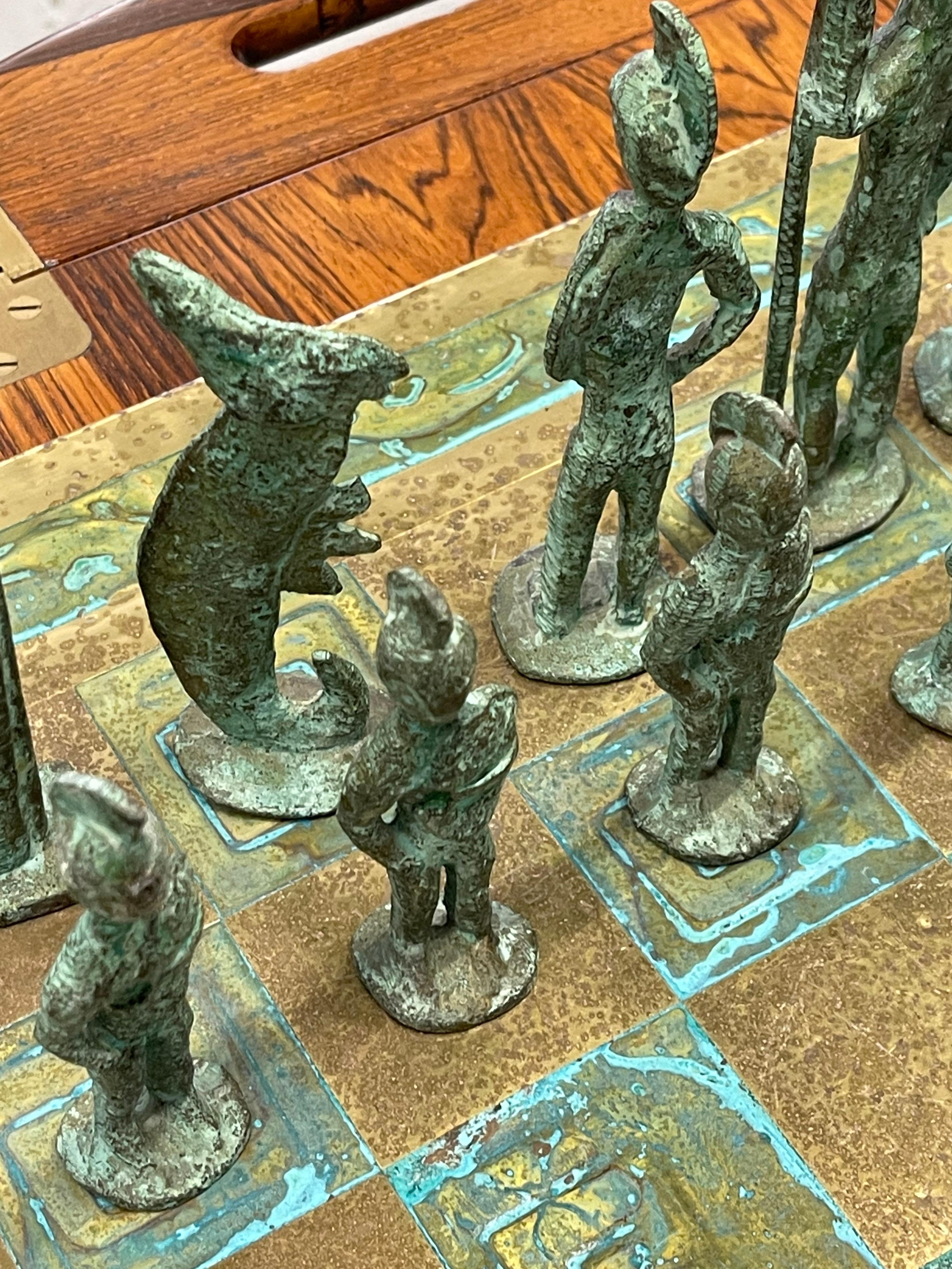 Hand-Crafted Brutalist 1960's Bronze Chess Set