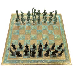 Brutalist 1960's Bronze Chess Set