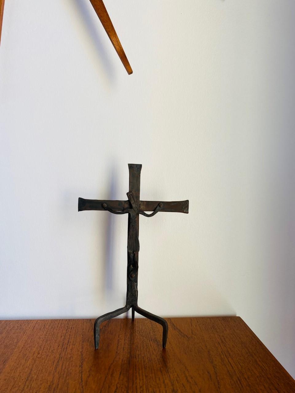 Spanish Brutalist 1960s Cast Iron Crucifix Figure 'Spain'