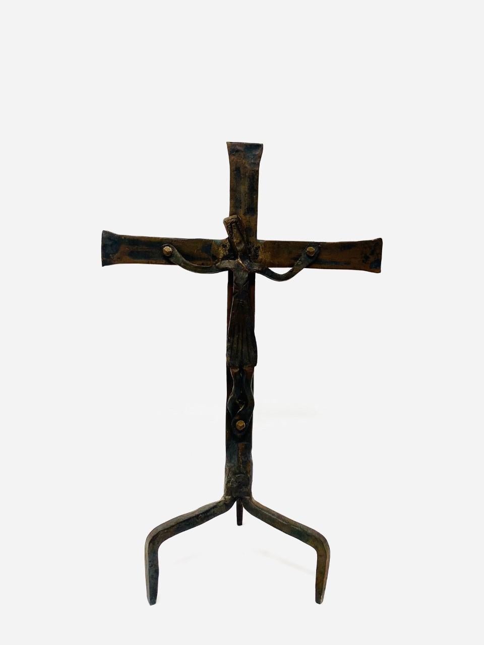 Mid-20th Century Brutalist 1960s Cast Iron Crucifix Figure 'Spain'