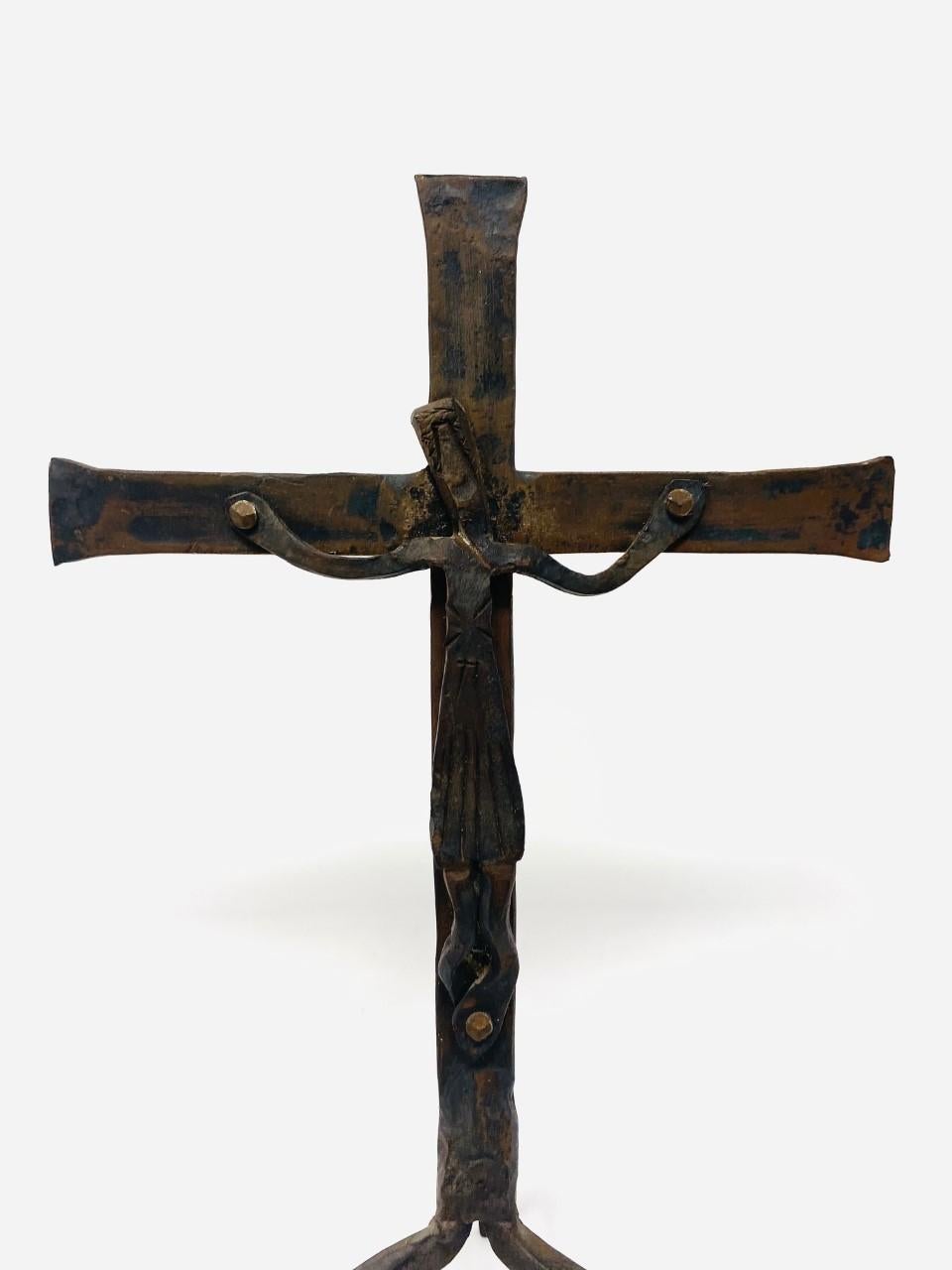 Brutalist 1960s Cast Iron Crucifix Figure 'Spain' 1