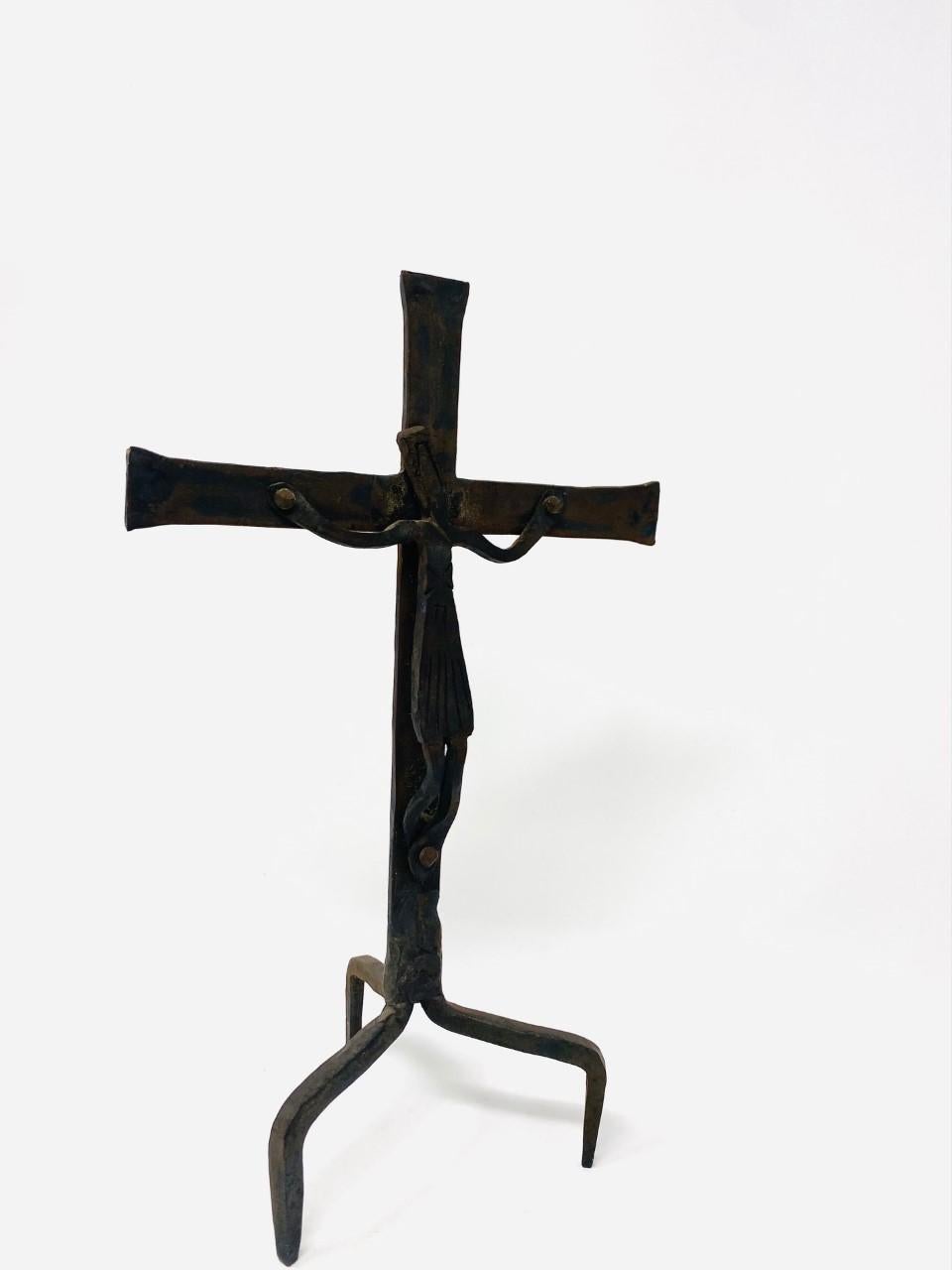 Brutalist 1960s Cast Iron Crucifix Figure 'Spain' 2