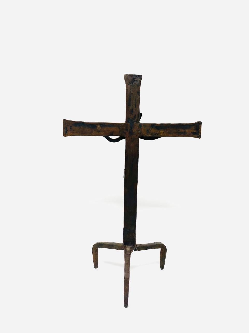 Brutalist 1960s Cast Iron Crucifix Figure 'Spain' 3