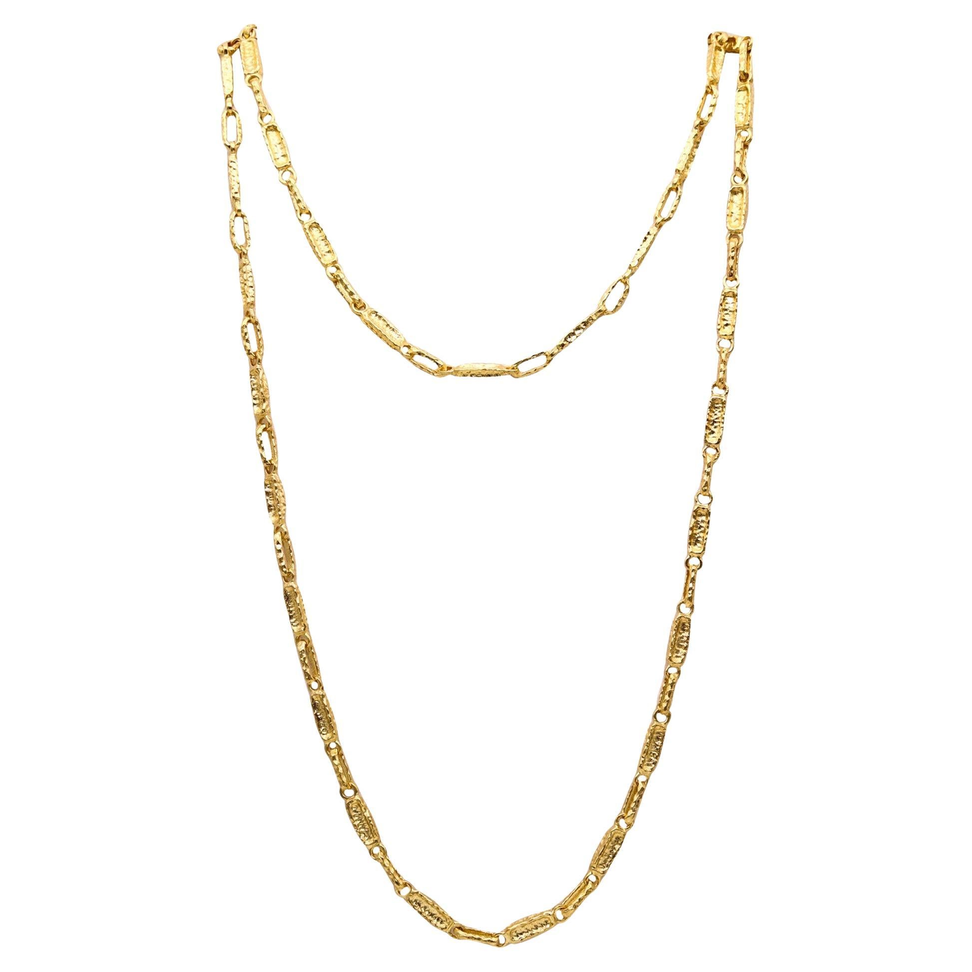 BRUTALIST 1970 künstlerische strukturierte lange Kette aus massivem 14 Karat Gelbgold