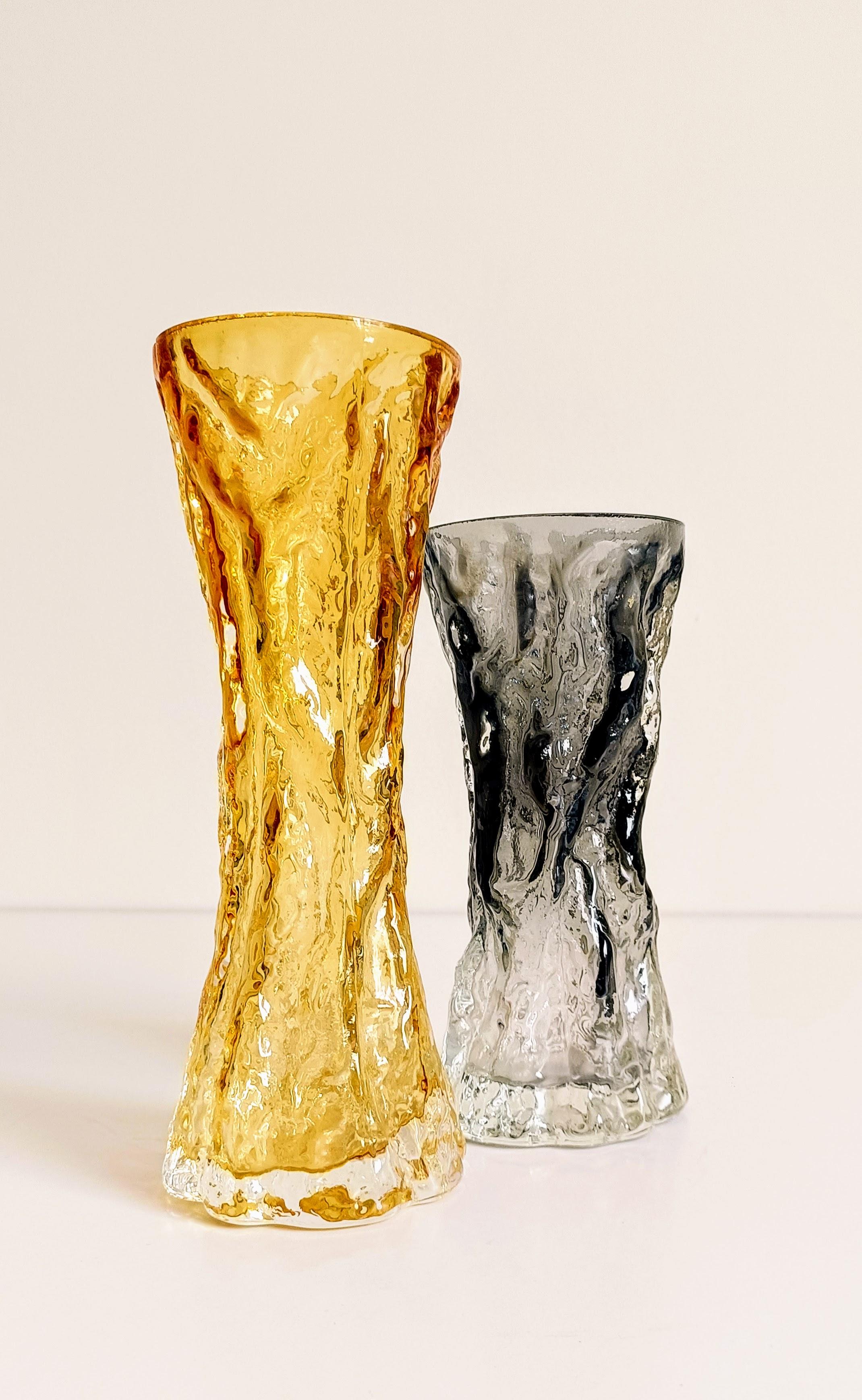 Molded Brutalist 1970s Art Glass Pair of Vases by Kurt Wokan for Ingrid Glashütten For Sale