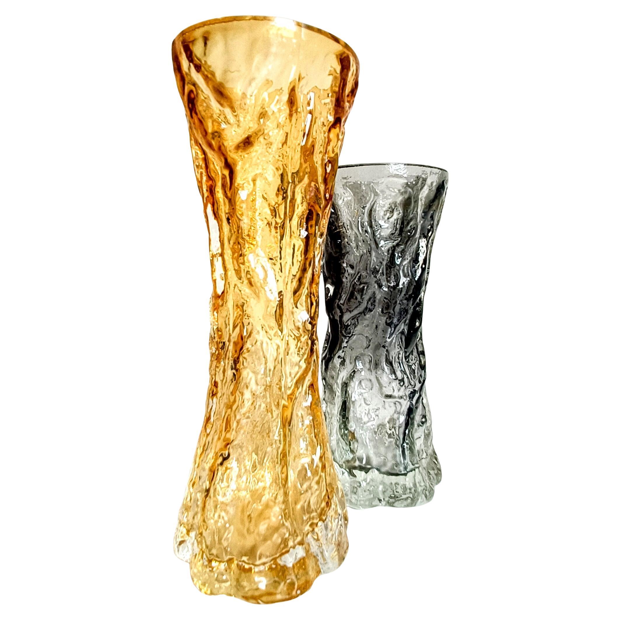 Brutalist 1970s Art Glass Pair of Vases by Kurt Wokan for Ingrid Glashütten For Sale