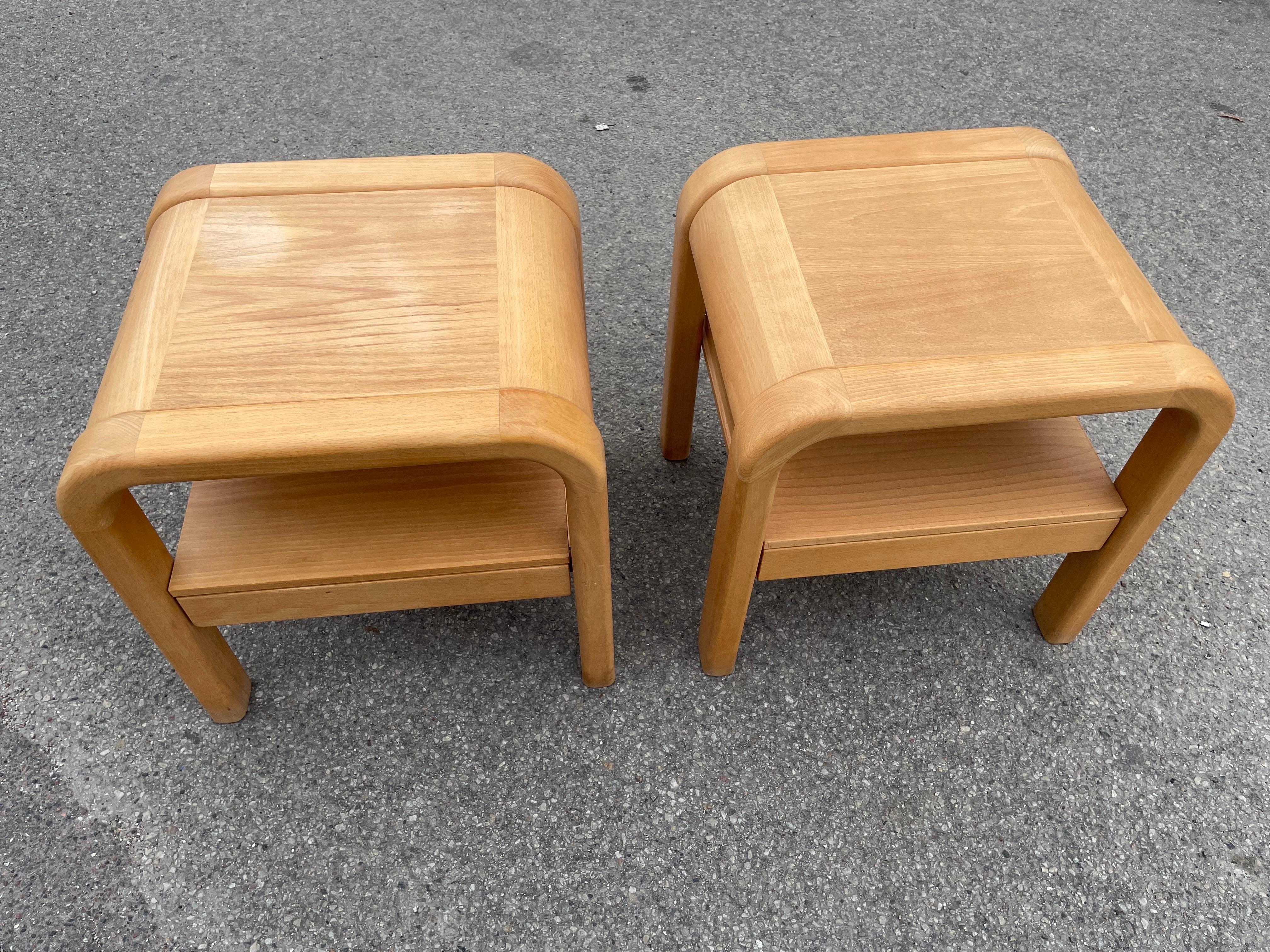 Solid, brutal mid century modern night stands from Danish designer Villy Nørgaard. They are beautifully created in bend birch. Perfect for storage and will give your room a modern scandinavian sculptural feeling