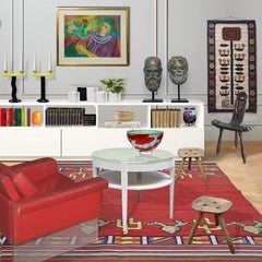 Brutalistischer Stuhl mit 3 Beinen, Kaminstuhl mit Dreibein-Beinen und dekorativer Schnitzerei