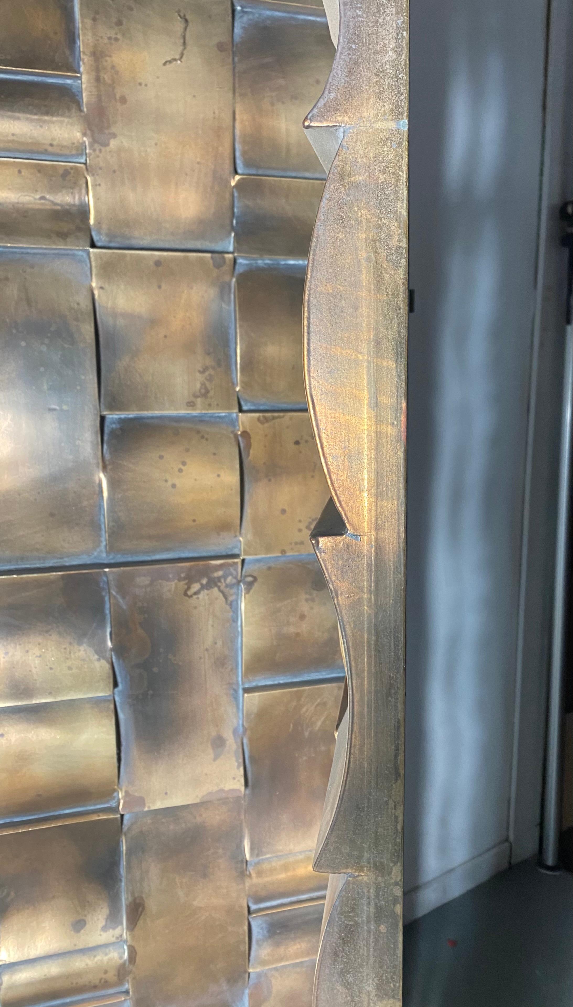 Brutalist 3-Panel Folding Screen or Room Divider, Sculpted Bronze Clad Resin 5