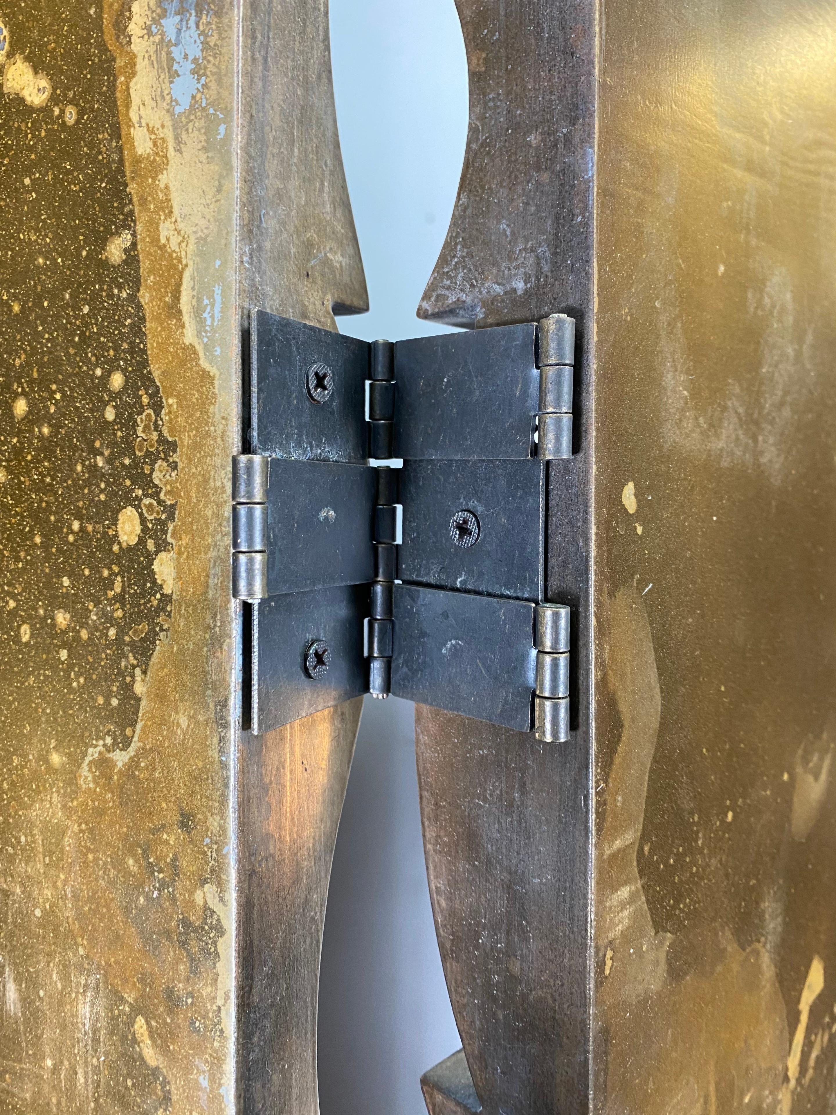 Brutalist 3-Panel Folding Screen or Room Divider, Sculpted Bronze Clad Resin 6