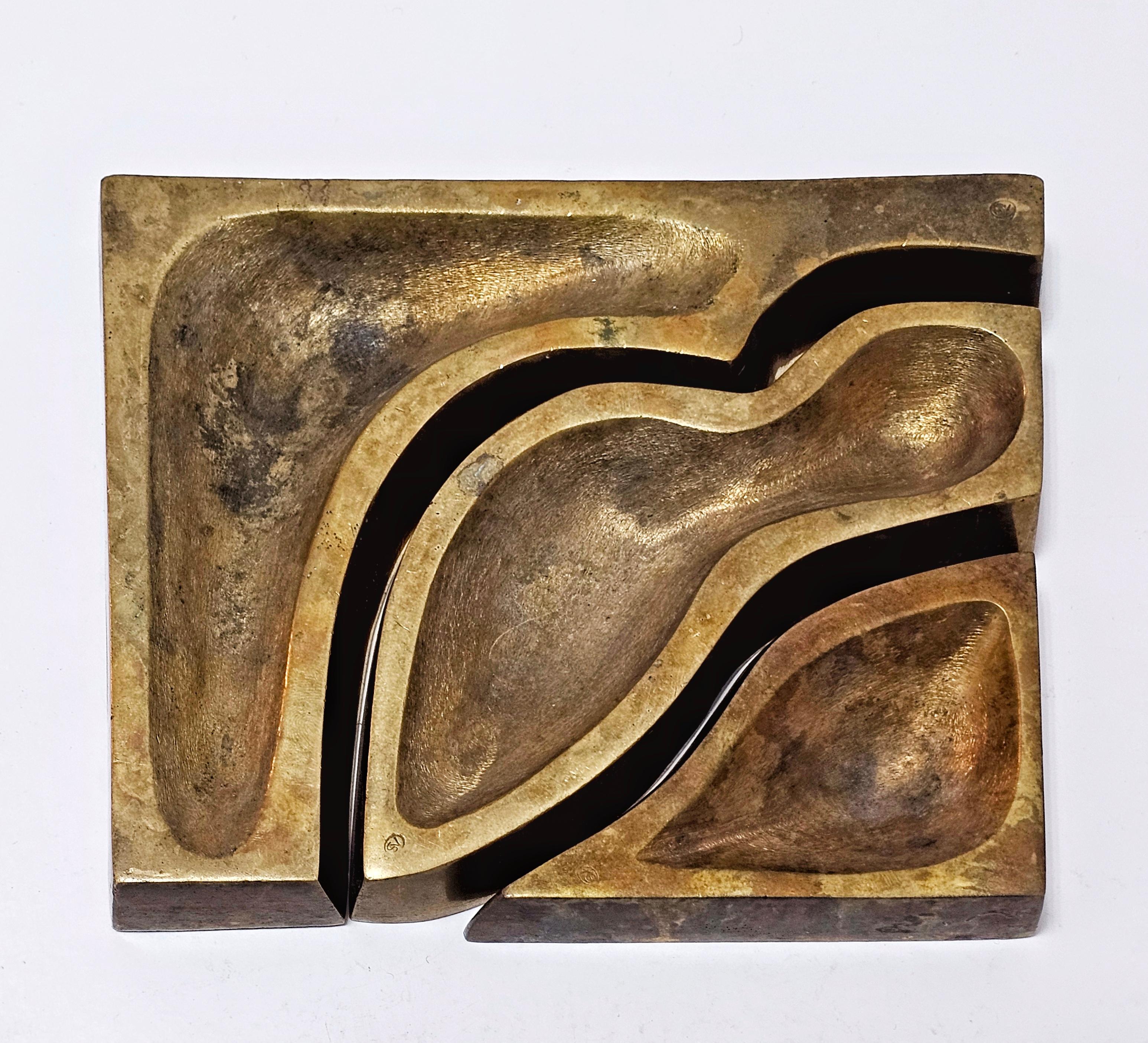 Cenicero escultórico Brutalista de 3 piezas para puros realizado en Bronce, Yugoslavia Años 70 en venta 2