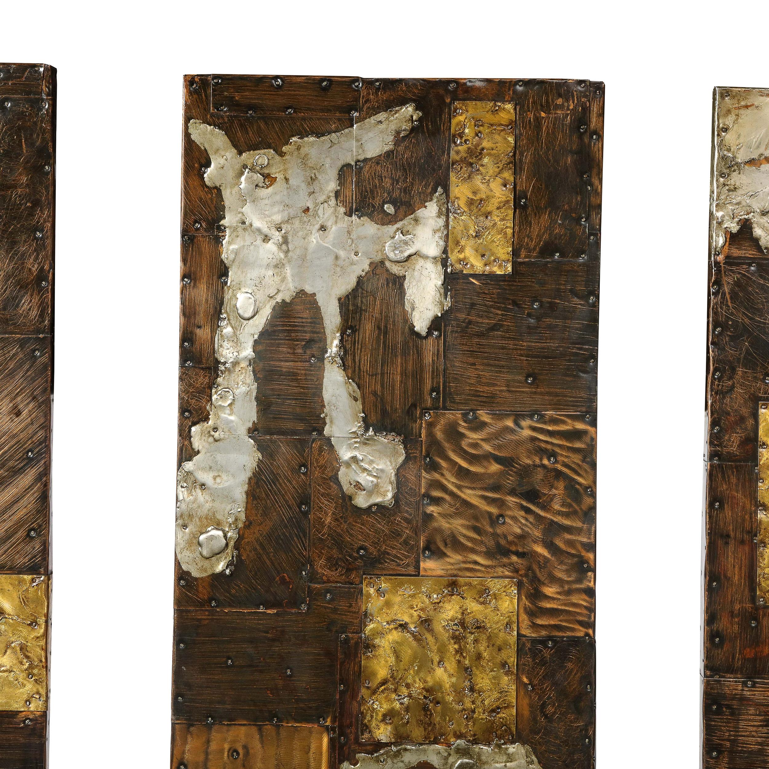 Brutalist 4 Panel Wall Mounted Sculpture in Mixed Metal Patchwork by Paul Evans 4