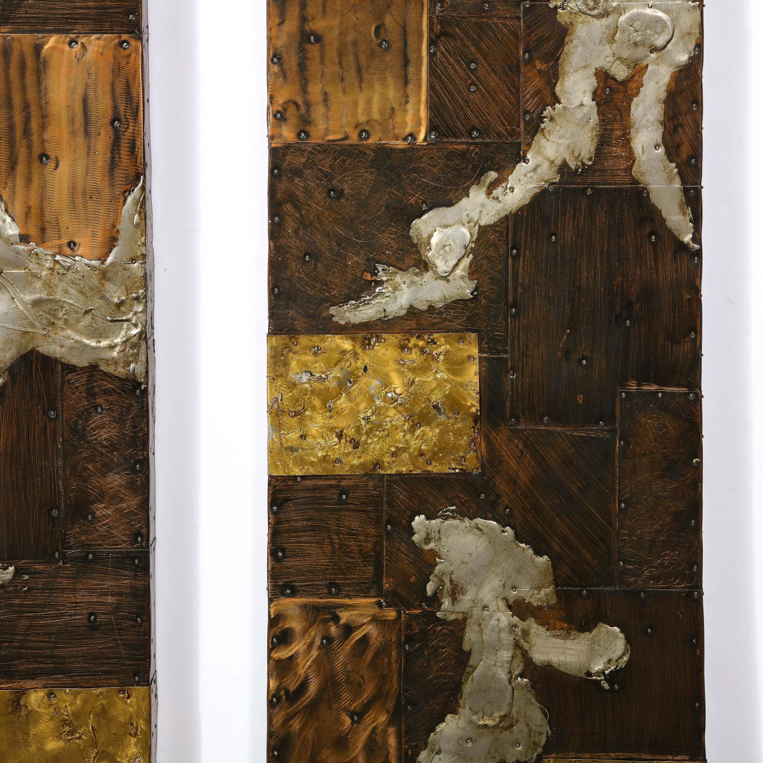 Brutalist 4 Panel Wall Mounted Sculpture in Mixed Metal Patchwork by Paul Evans 1