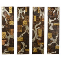 Brutalist 4 Panel Wall Mounted Sculpture in Mixed Metal Patchwork by Paul Evans