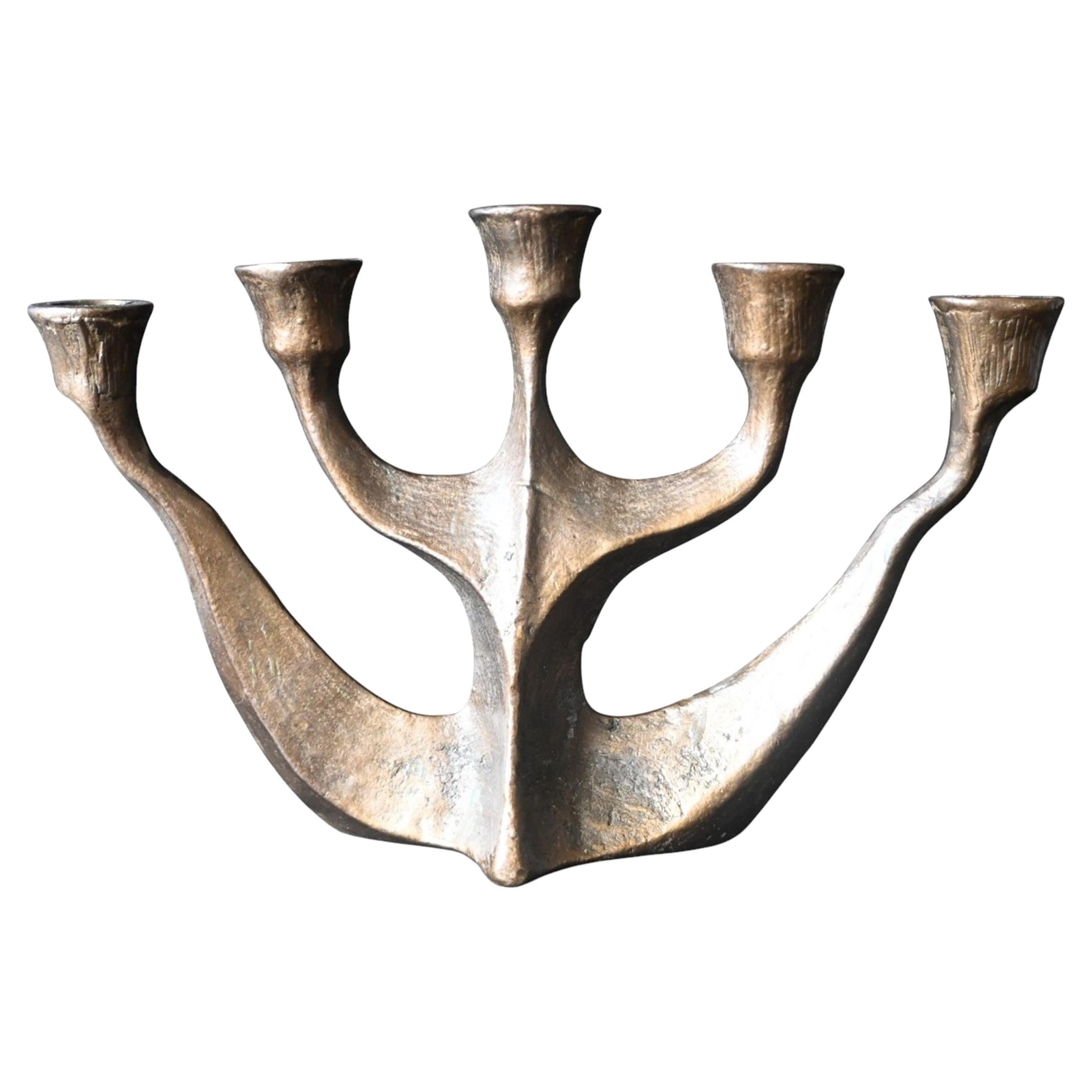 Brutalistischer 5-armiger Kerzenleuchter aus Bronze von Horst Dalbeck (hdv), Deutschland, 1960er Jahre im Angebot