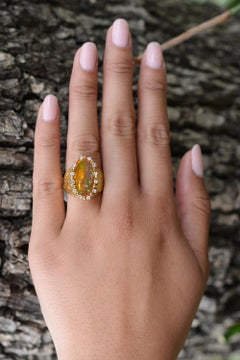 Brutalist 5 Carat Fire Opal Ring Estate of Robert Mitchum