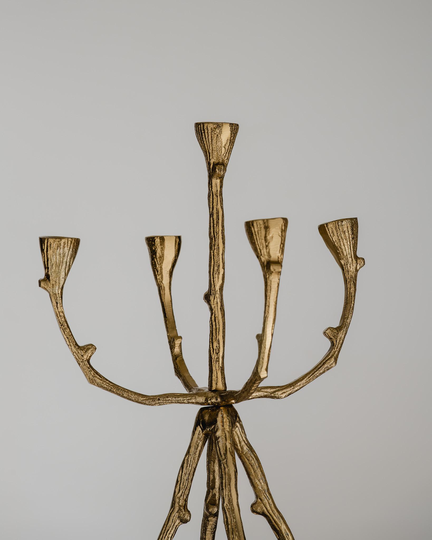Brutalist 5-Light Gilded Metal Chandelier, 1970s In Good Condition For Sale In PARIS, FR