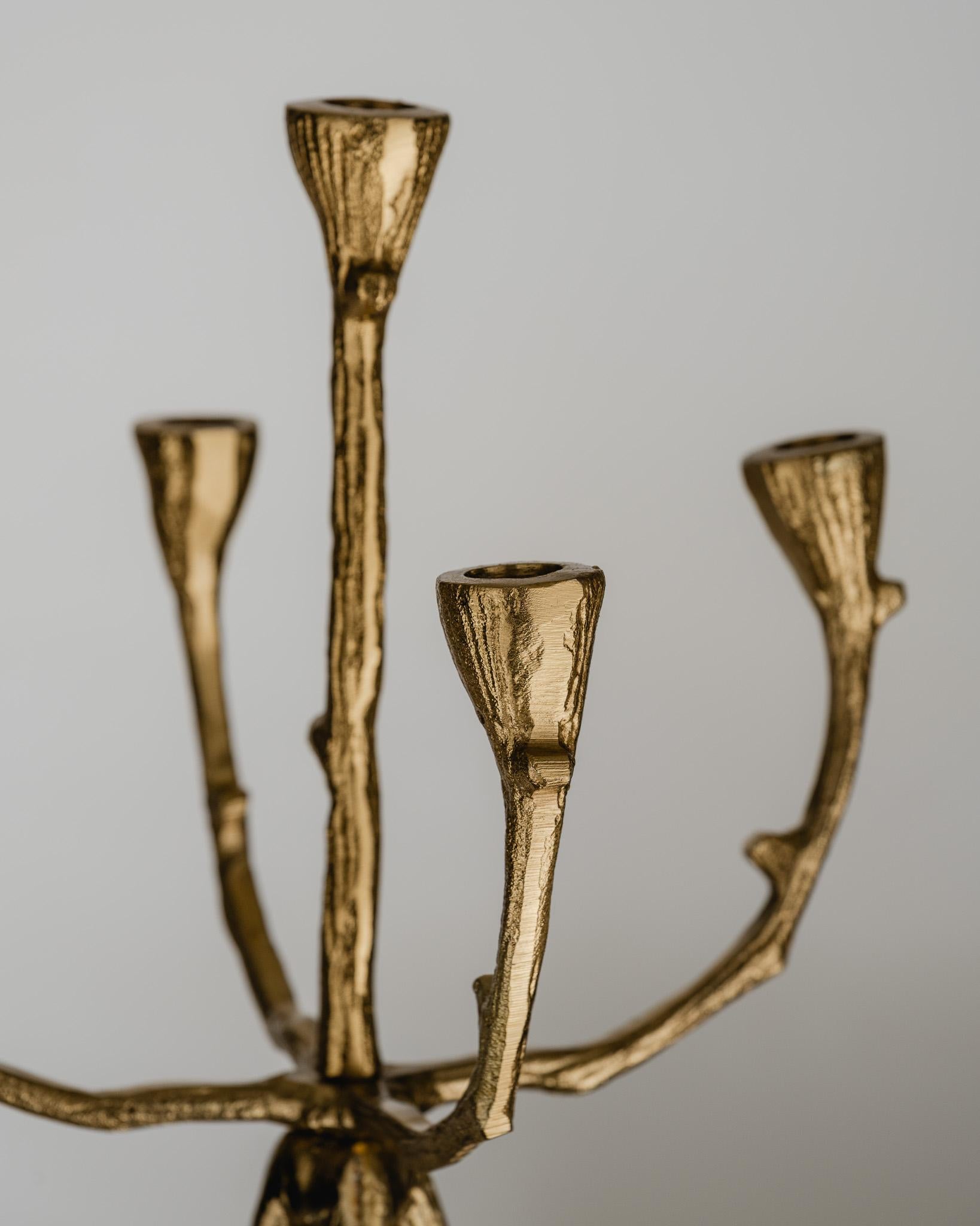 Brutalist 5-Light Gilded Metal Chandelier, 1970s For Sale 2