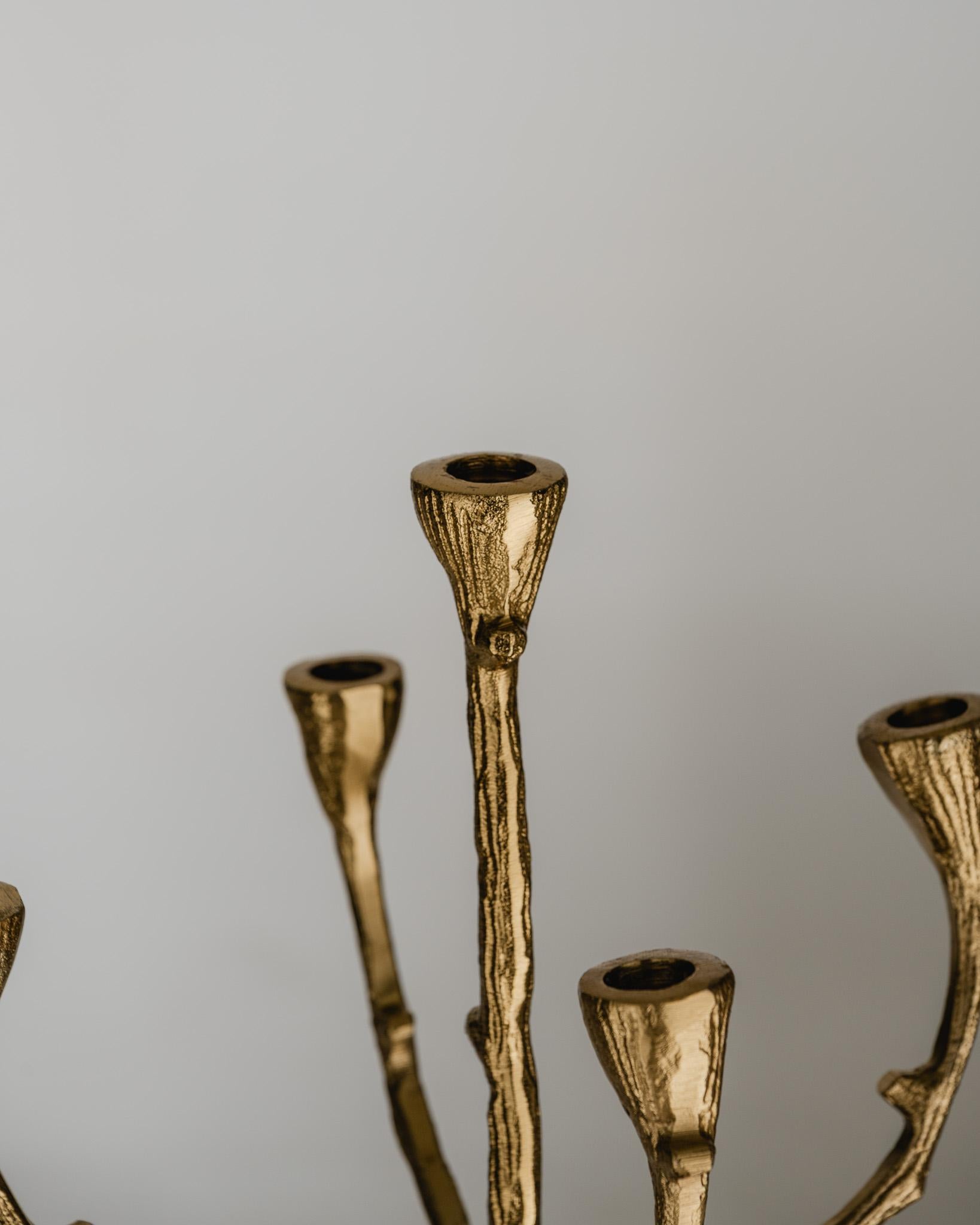 Brutalist 5-Light Gilded Metal Chandelier, 1970s For Sale 3
