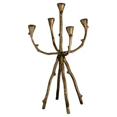 Brutalist 5-Light Gilded Metal Chandelier, 1970s