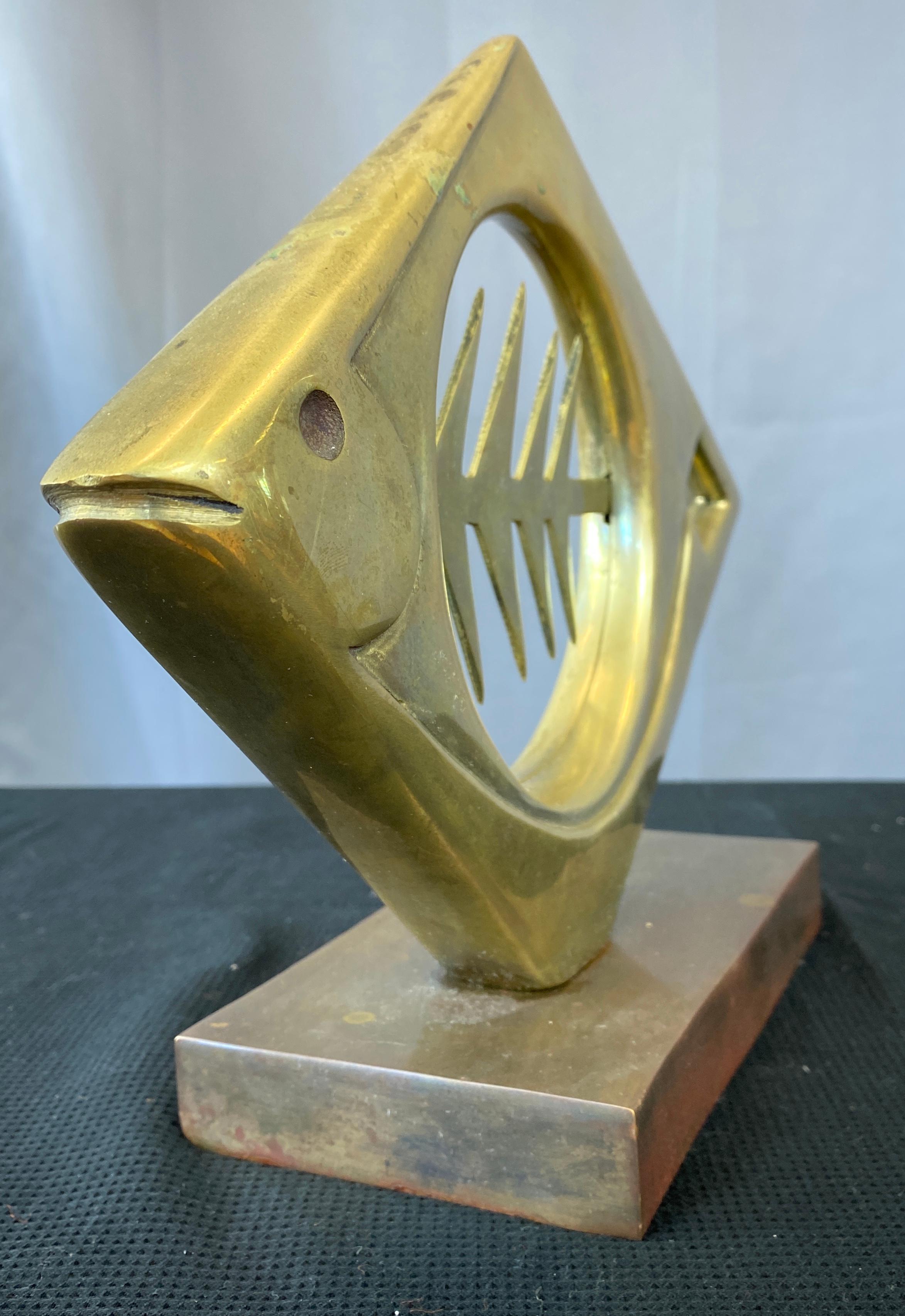 Late 20th Century Brutalist Abstract Brass Fish by Dolbi Cashier, circa 1980s