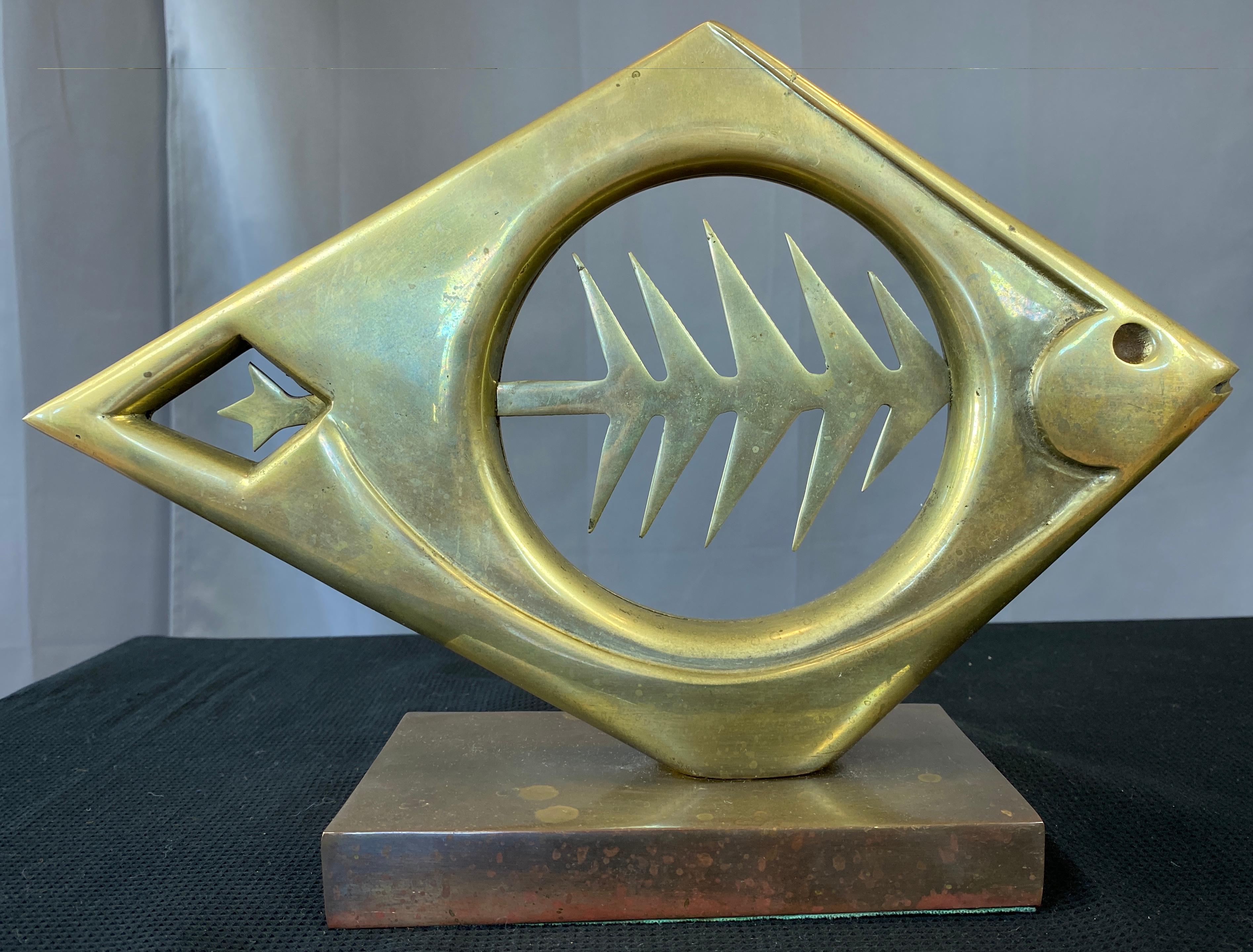 Brutalist Abstract Brass Fish by Dolbi Cashier, circa 1980s 2