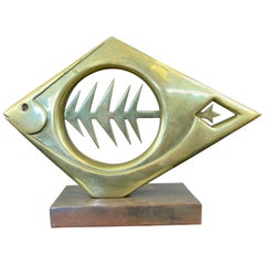 Brutalist Abstract Brass Fish by Dolbi Cashier, circa 1980s