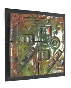 Brutalist Abstract Ceramic Tile Wall Panel / Wall Decoration, 1950s