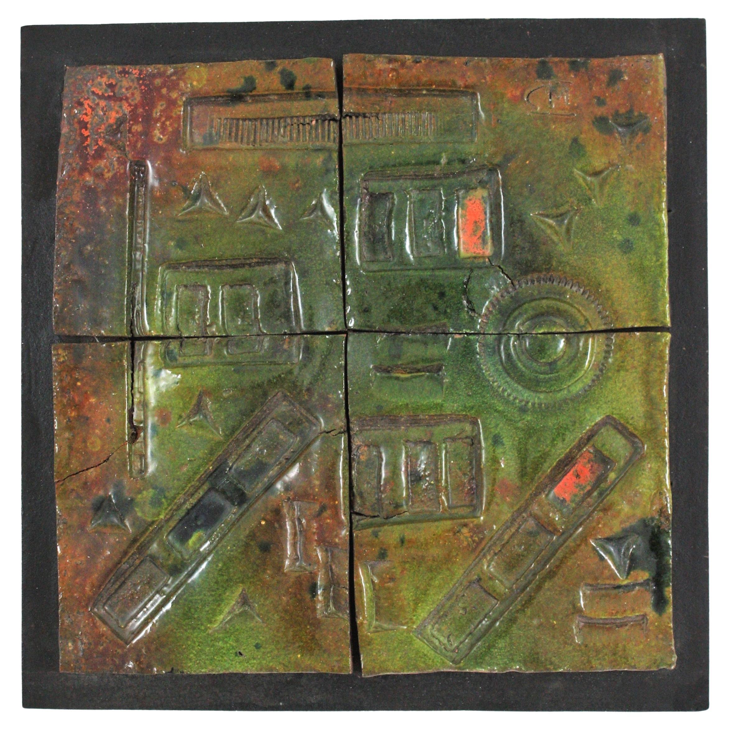 Brutalist Abstract Ceramic Tile Wall Panel / Wall Decoration, 1950s