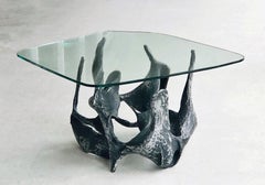 Brutalist Abstract Coffee Table with Asymmetric Glass Top