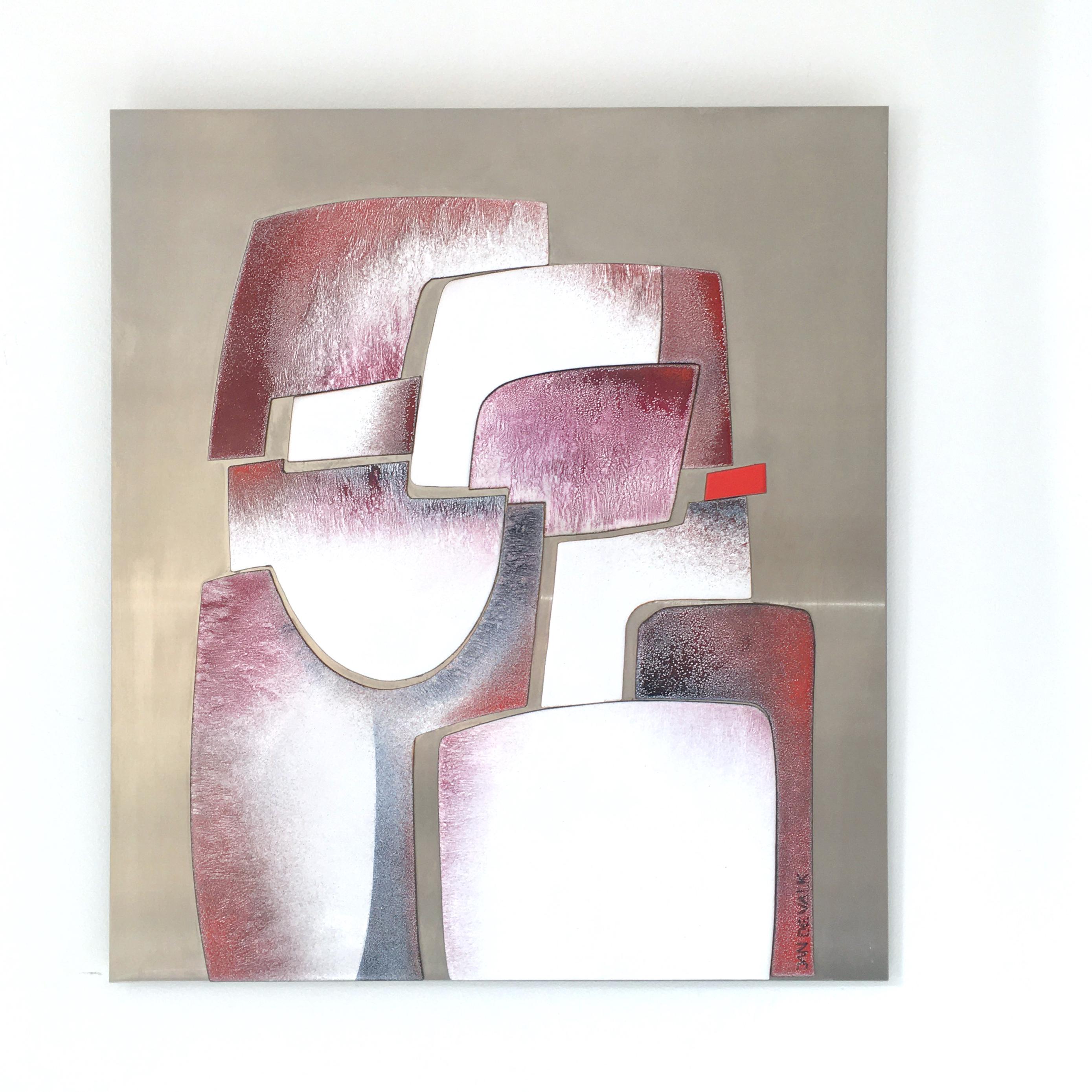 Mid-Century Modern Brutalist Abstract Enamel Wall Artwork in Red Tones, 1980s