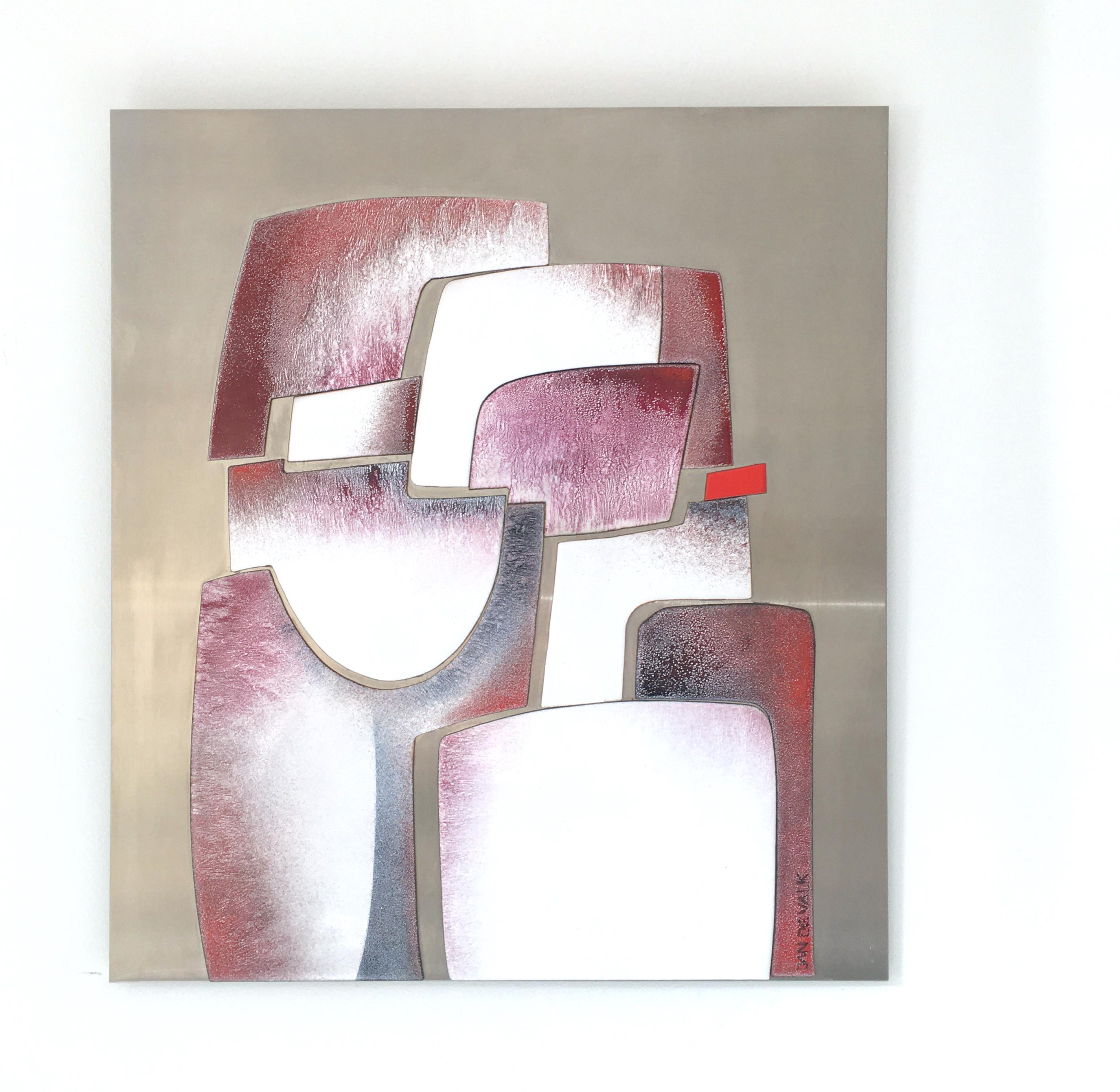 Dutch Brutalist Abstract Enamel Wall Artwork in Red Tones, 1980s