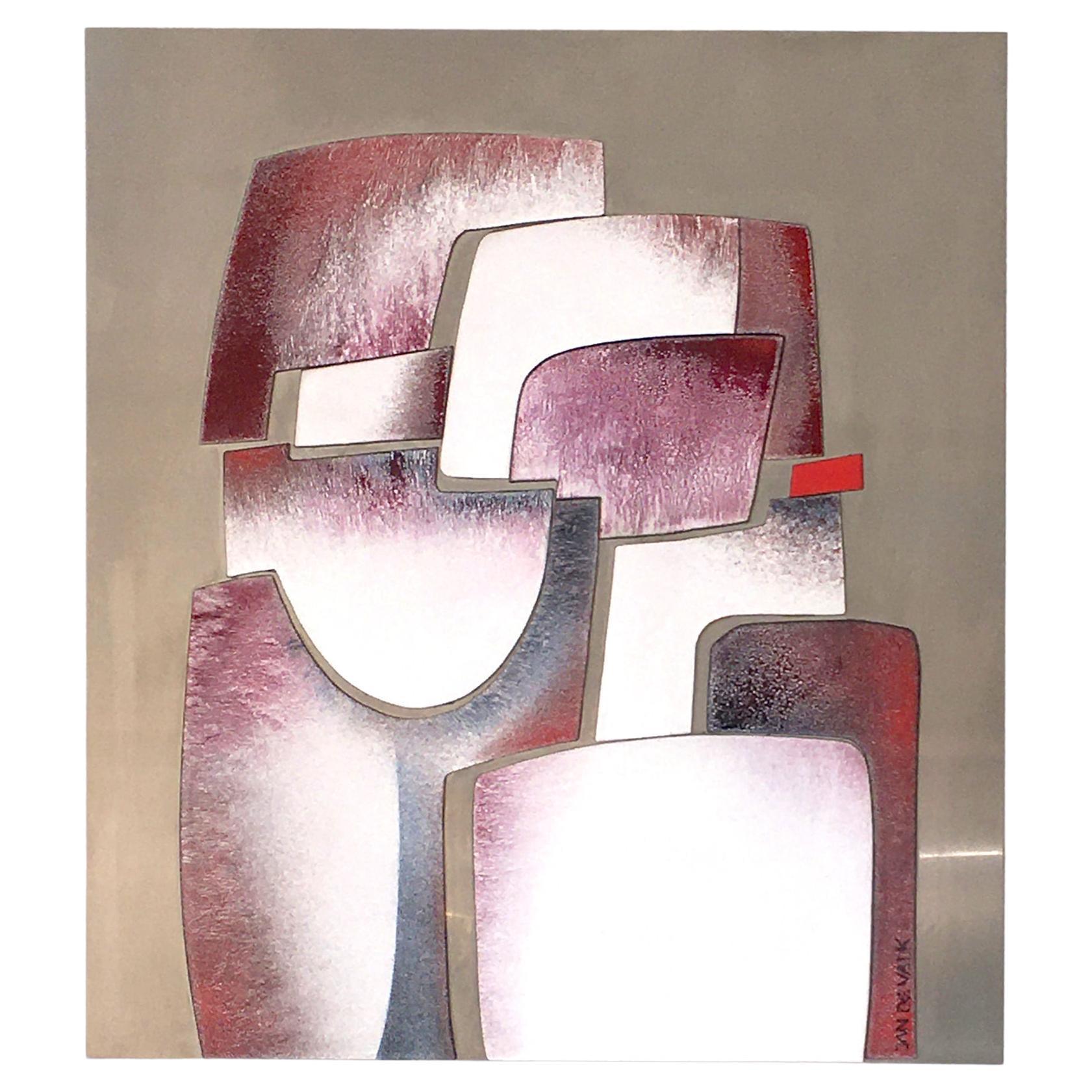 Brutalist Abstract Enamel Wall Artwork in Red Tones, 1980s