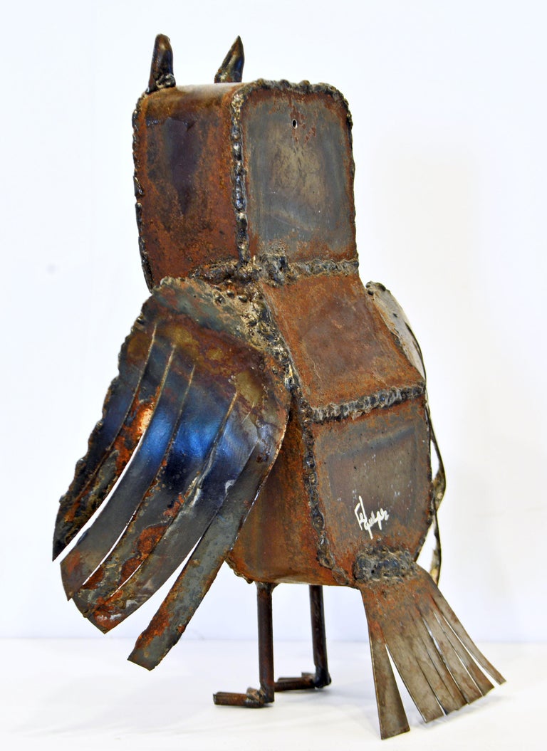 Mid-Century Modern Brutalist Abstract Metal Figure of an Owl by Noted Mexican Artist M. Felguerez For Sale