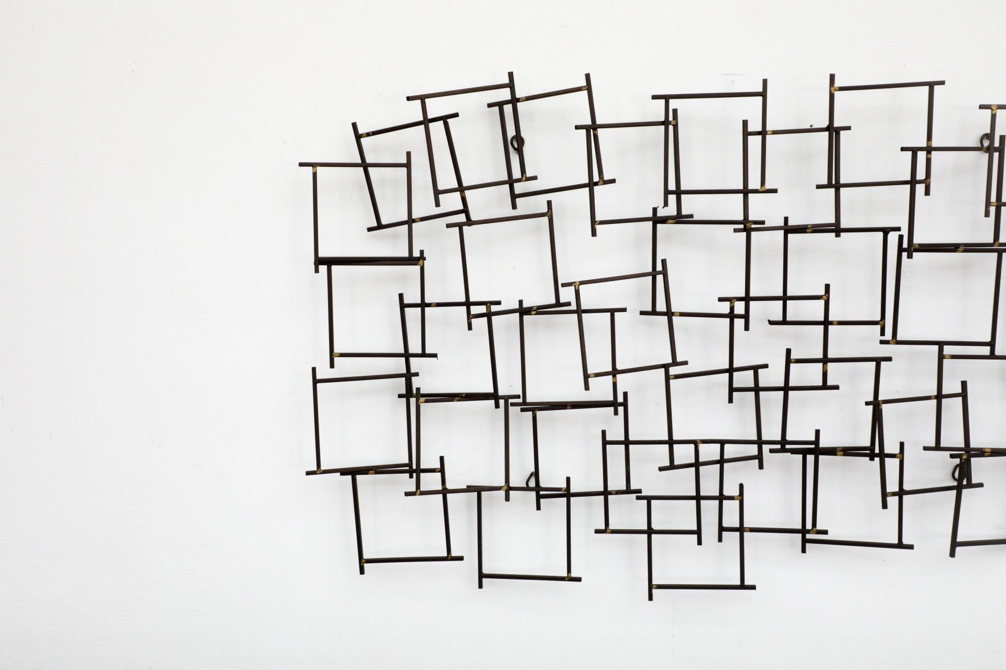 Iron Brutalist Abstract Metal Wall Art Constructed of Spiked Nails