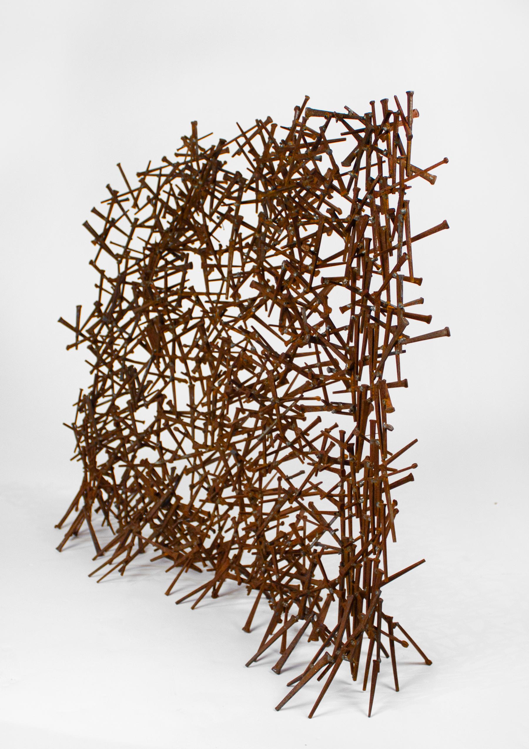 Patinated Brutalist Abstract Nail Sculpture in the Style of Harry Bertoia For Sale