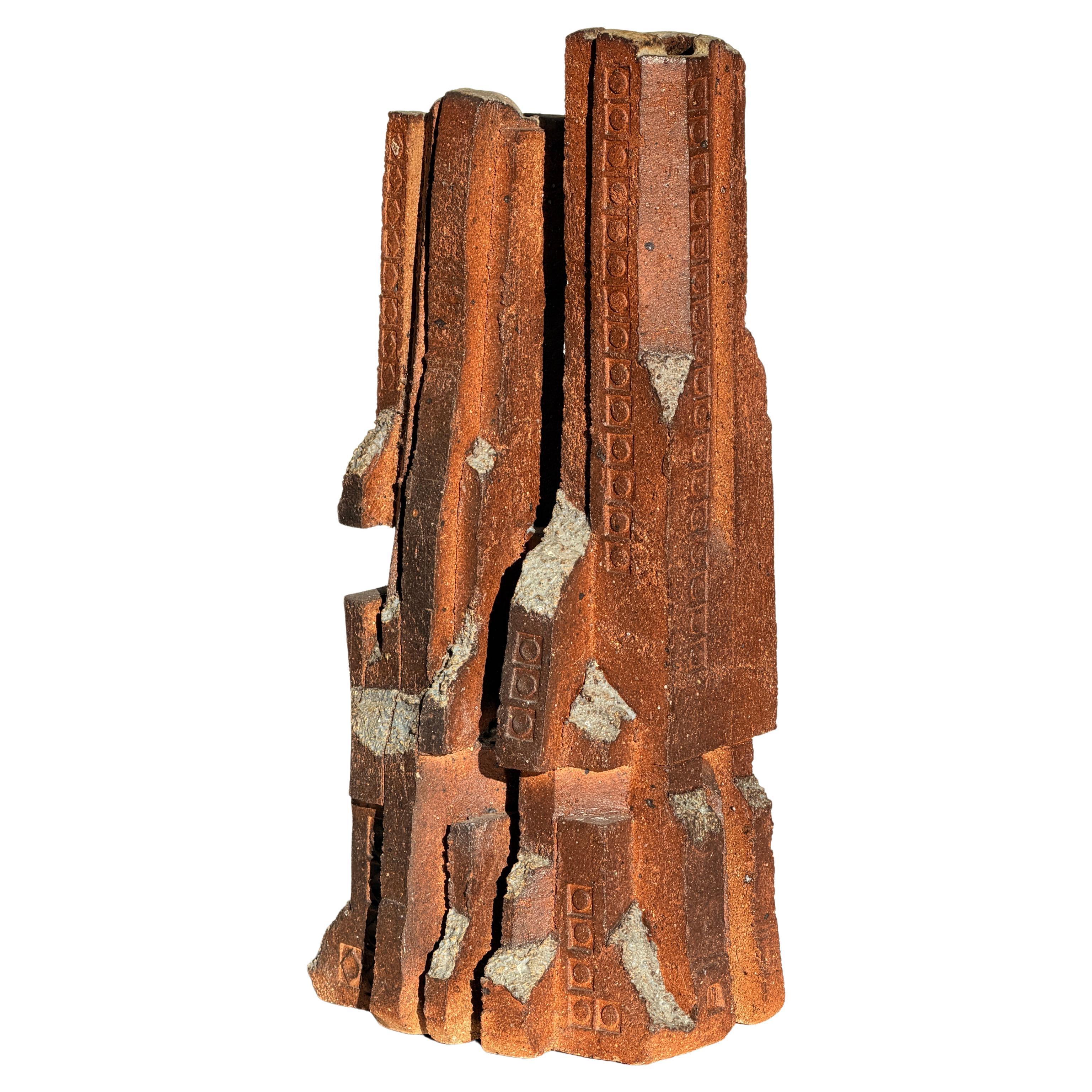 Brutalist Abstract Sculptural in Grogged Stoneware by Jo Rowland – circa 1970 For Sale