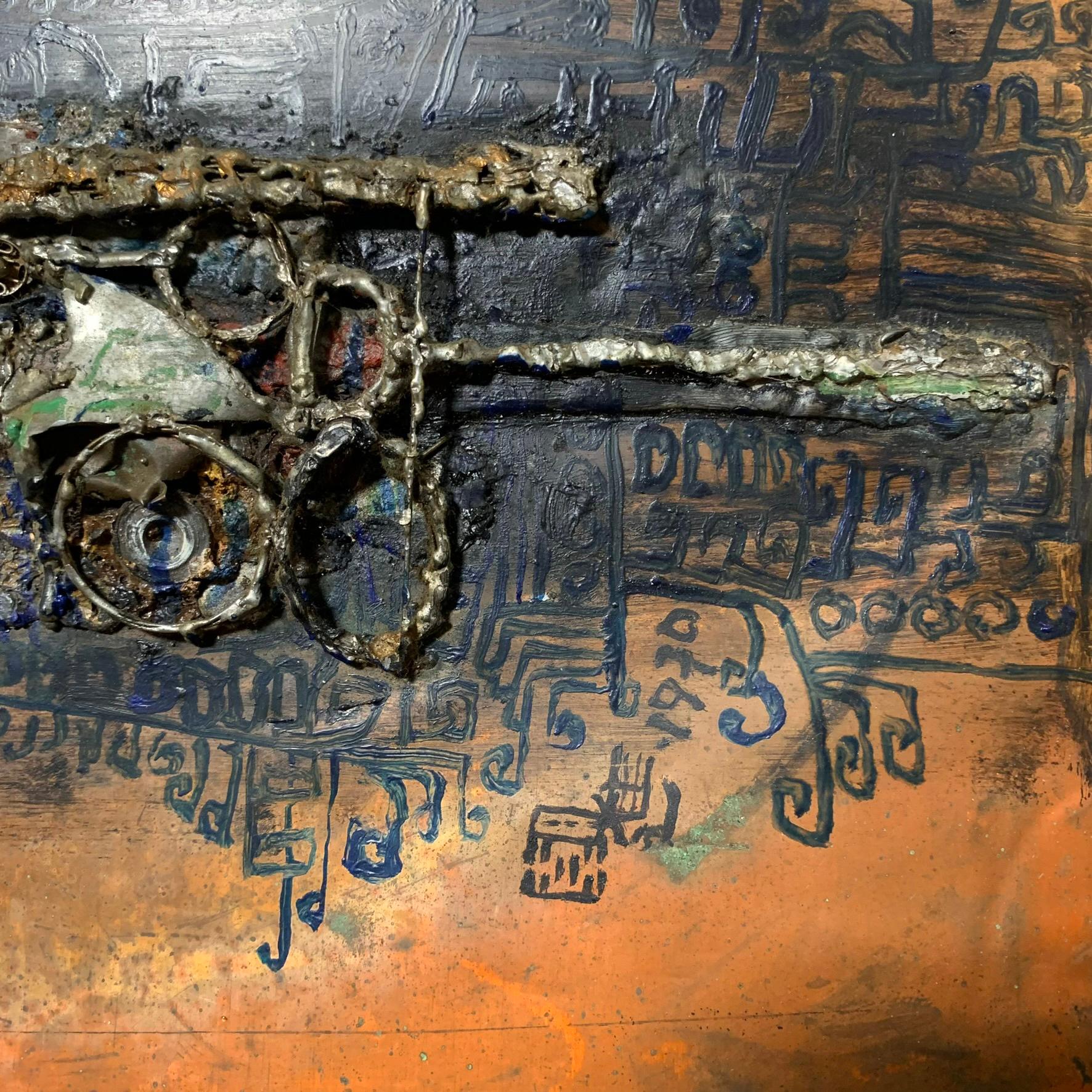 Brutalist Abstract Wall Mount Copper Sculpture by Lee Chau-Chin, d. 1970 1